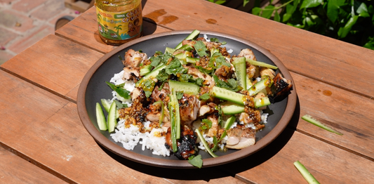 Honey Chicken Thighs with Tropical Crunch
