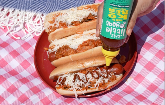 Cheesy Kimchi Hot Dogs